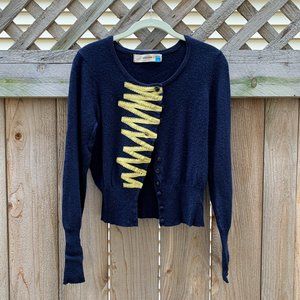 ANTHRO Navy Blue Cardigan with Embroidery - Size M